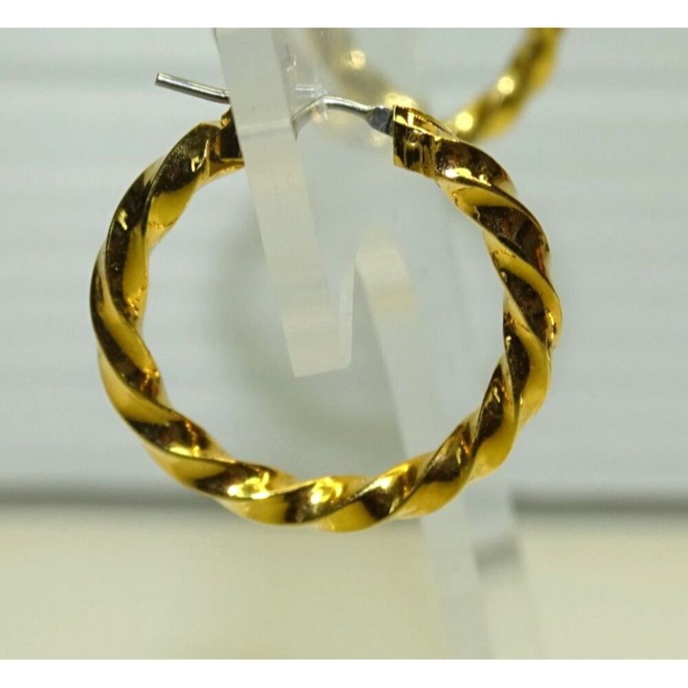 Gold-Tone Twisted Hoop Earrings 0.92" Diameter